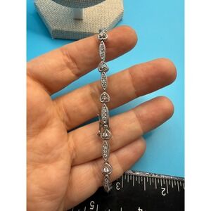 SLC Silver Tone Heart Marquise Cubic Zirconia Tennis Bracelet 7.25"